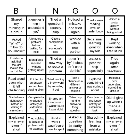 Positive risks Bingo Card