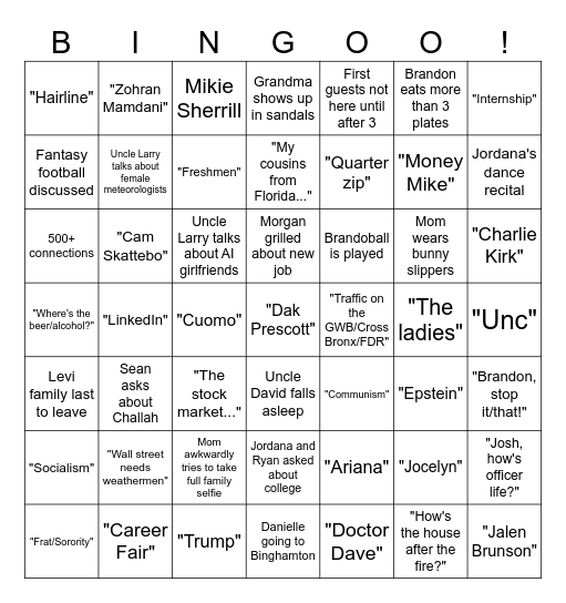 Thanksgiving Bingo Card