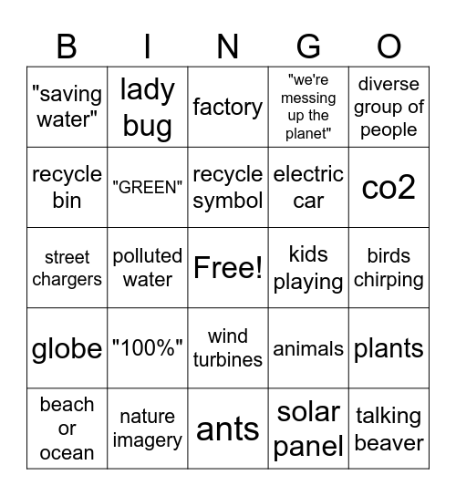 Greenwashing Bingo Card