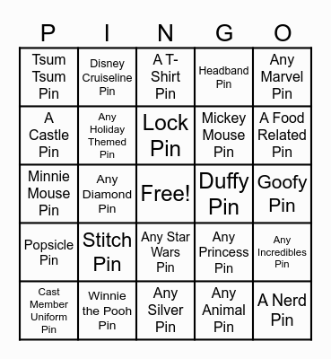 Disney PINGO Bingo Card