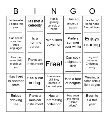 Find the person Bingo Card