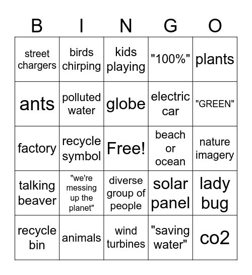 Greenwashing Bingo Card