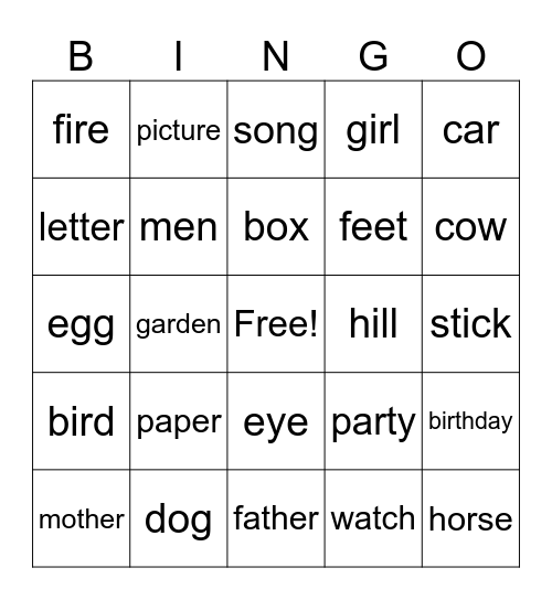 sight wordp bingo Card