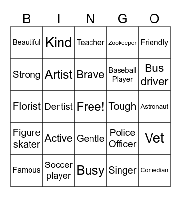 Personality and Jobs Bingo Card