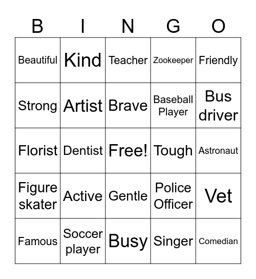 Personality and Jobs Bingo Card