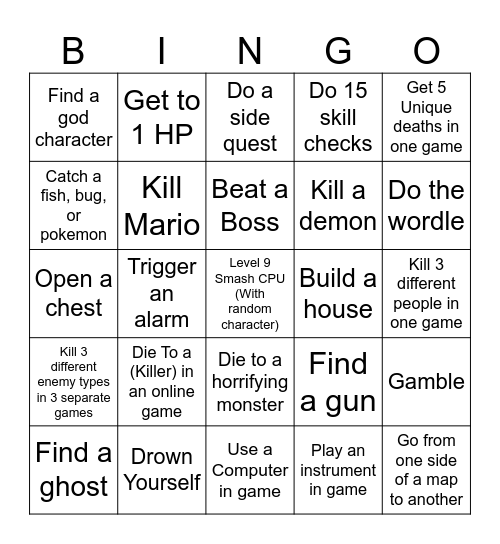 Video Game Lockout Bingo Card