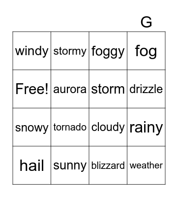 weather bingo Card