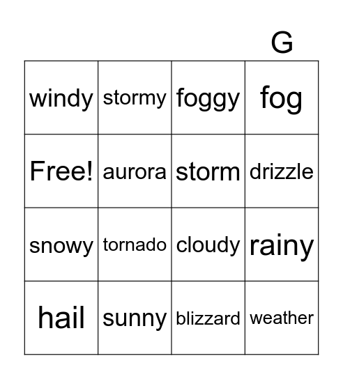 weather bingo Card