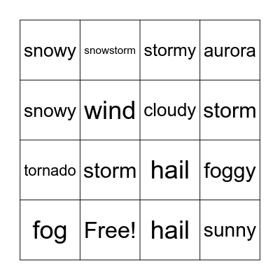 weather bingo Card