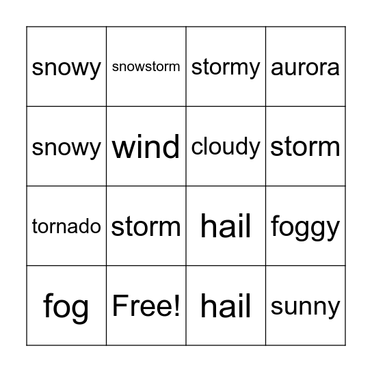weather bingo Card