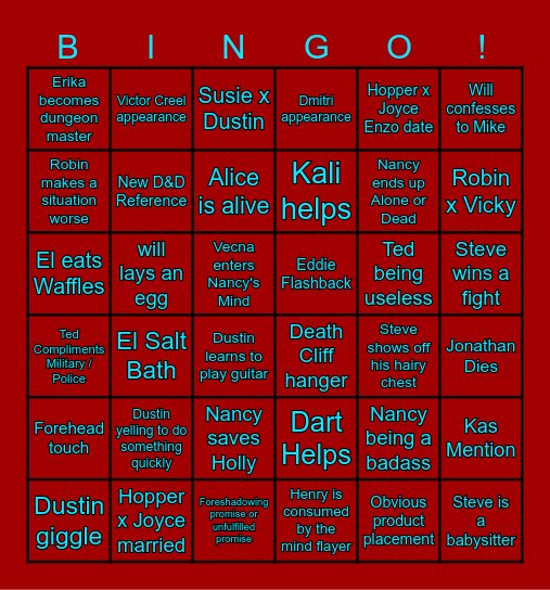 Stranger Things S5 Bingo! Bingo Card
