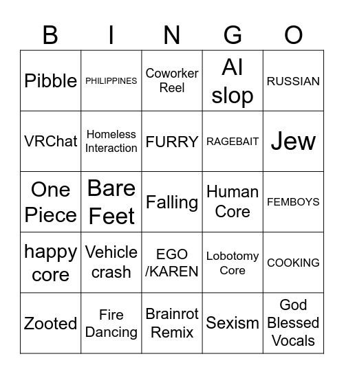 Closed Blinds Bingo Card