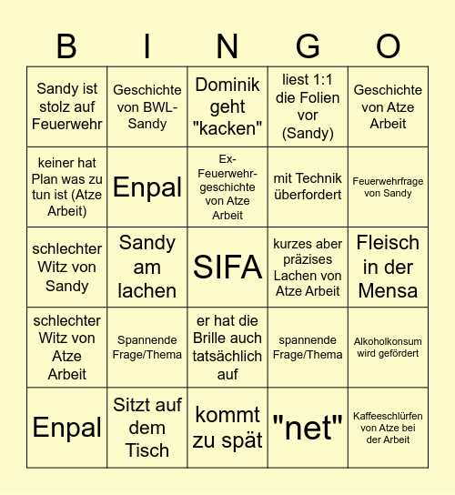 Mittwoch Bingo Card