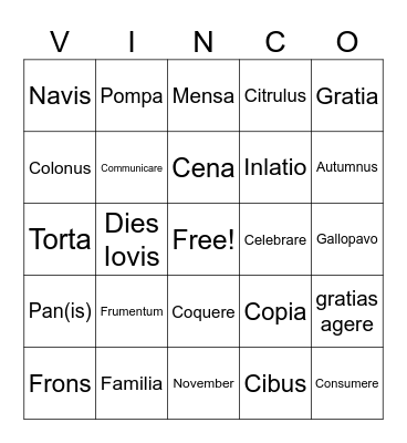 Latin Thanksgiving Bingo Card