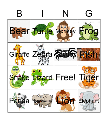 wild animals Bingo Card