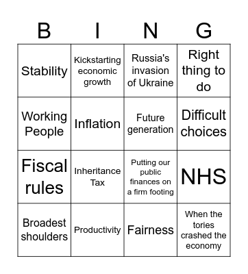 UK Autumn Budget 2025 Bingo Card