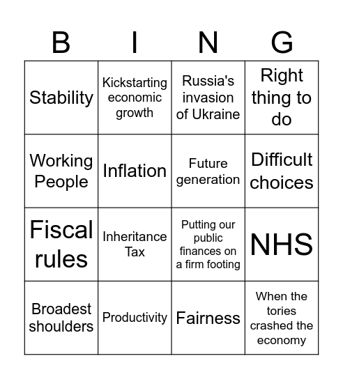 UK Autumn Budget 2025 Bingo Card