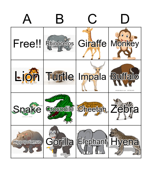 Safari Bingo Card