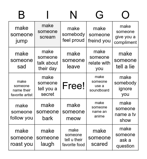 CHALENGE VIDEO Bingo Card