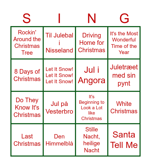 Young Gun Christmas Dinner Bingo Card