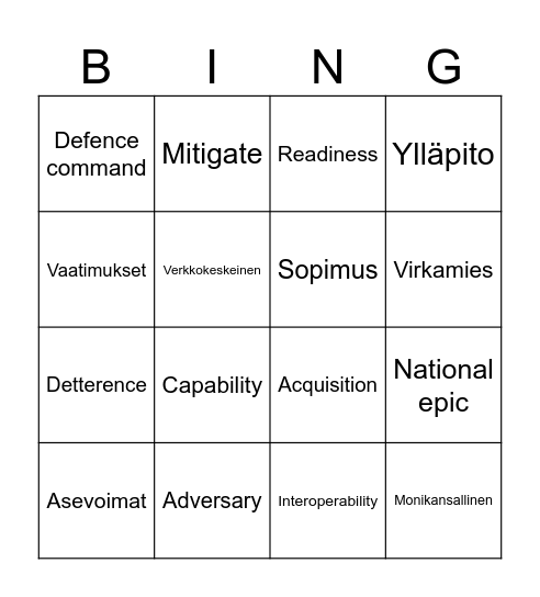 English course Bingo Card