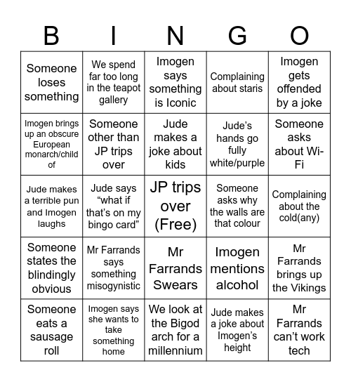 Castle Trip Bingo Card