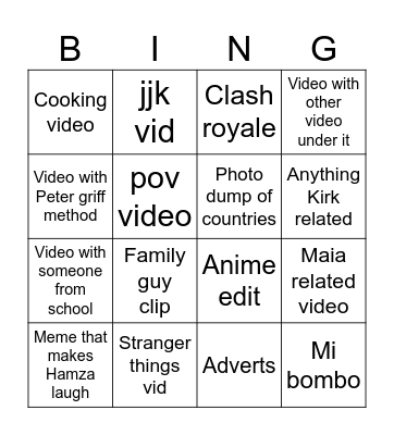 Hamza Bingo Card