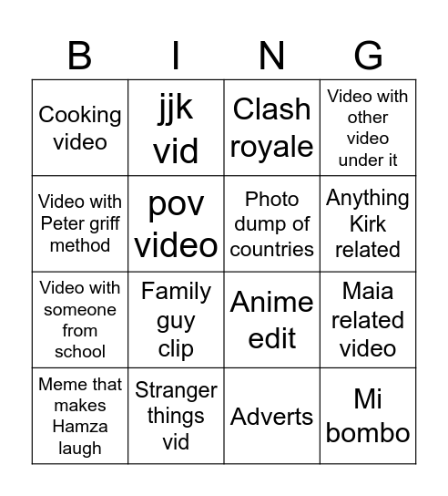 Hamza Bingo Card
