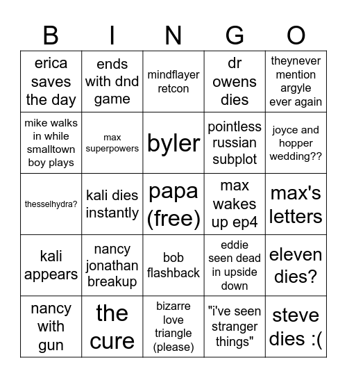 stranger things season 5 predictions Bingo Card