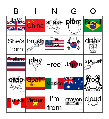Countries Bingo Card