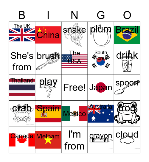 Countries Bingo Card