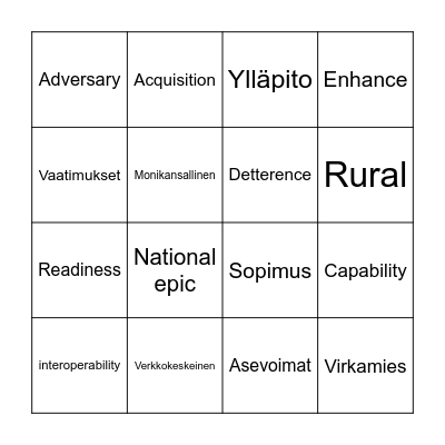 English course bingo Card