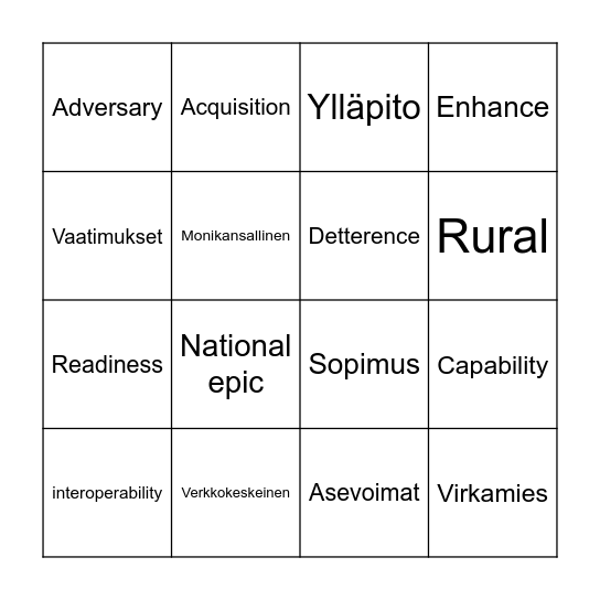 English course bingo Card