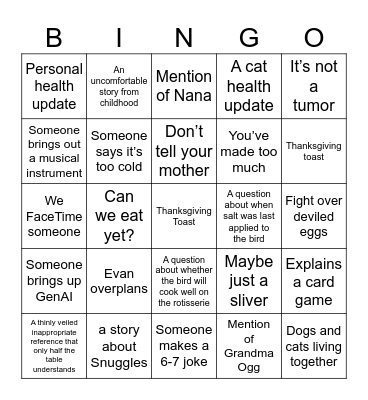 Ogg Family Bingo Card
