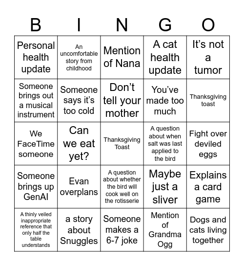 Ogg Family Bingo Card