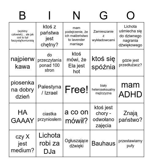 MIW Bingo Card