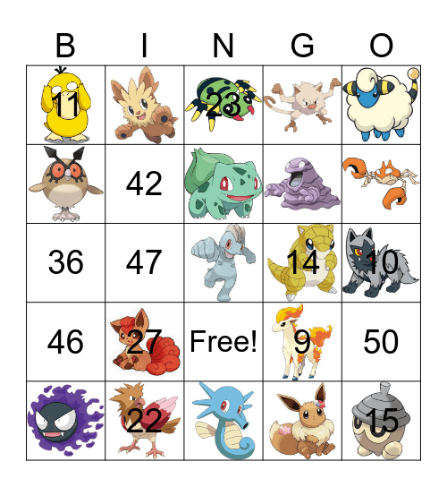 Pokemon Bingo Card