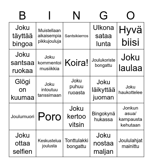 Pikkujoulubingo Card
