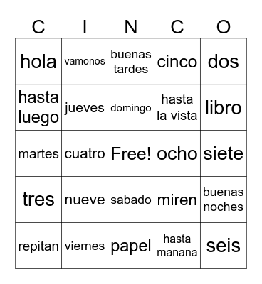 Preliminar Bingo Card