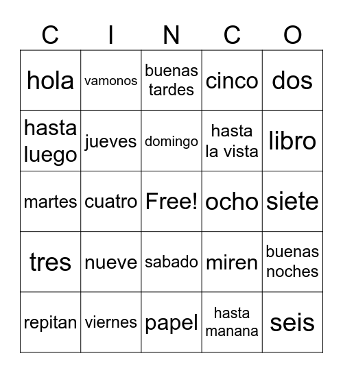 Preliminar Bingo Card