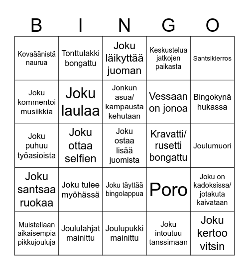 Pikkujoulubingo Card