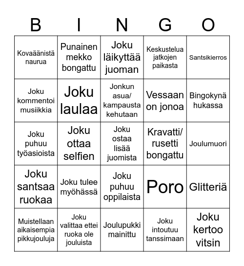 Pikkujoulubingo Card