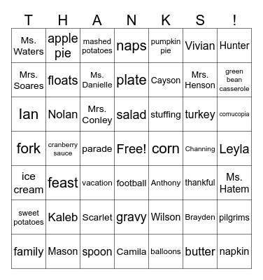 Thanksgiving Bingo Card