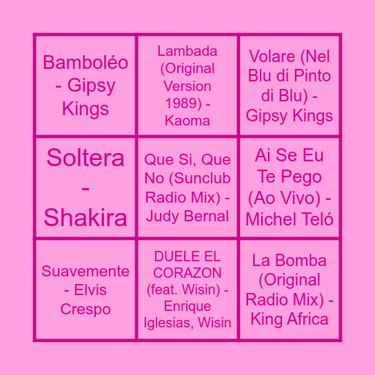 Curieus Music Bingo Card