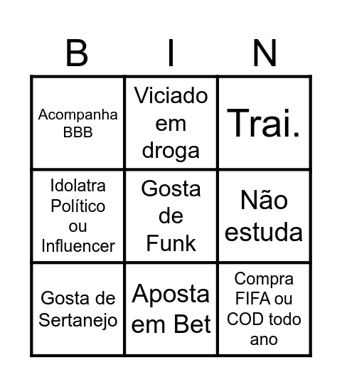 Bingo do Bostileiro Imbecil Bingo Card