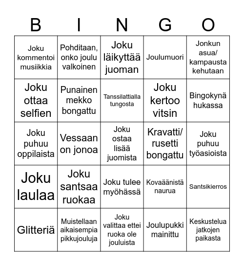 Pikkujoulubingo Card