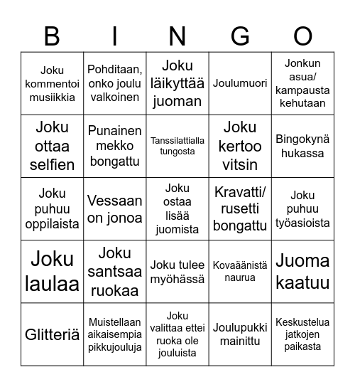 Pikkujoulubingo Card