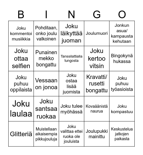Pikkujoulubingo Card
