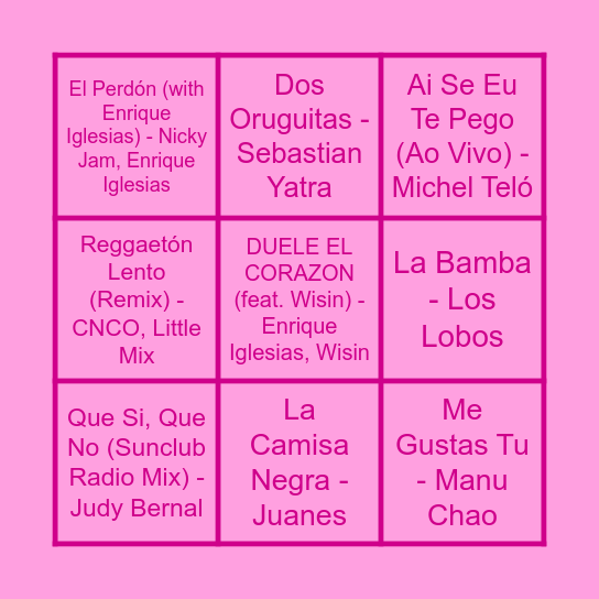 Curieus Music Bingo Card