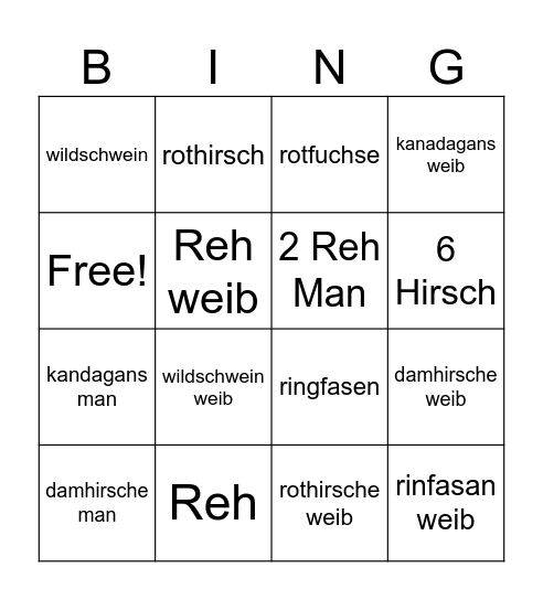 call of the wild bingo Card